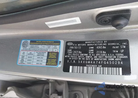 2015 Kia Optima Lx from USA, damaged, VIN 5XXGM4A74FG450294